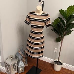 Tommy Hilfiger Black and Tan Striped Mini Dress
